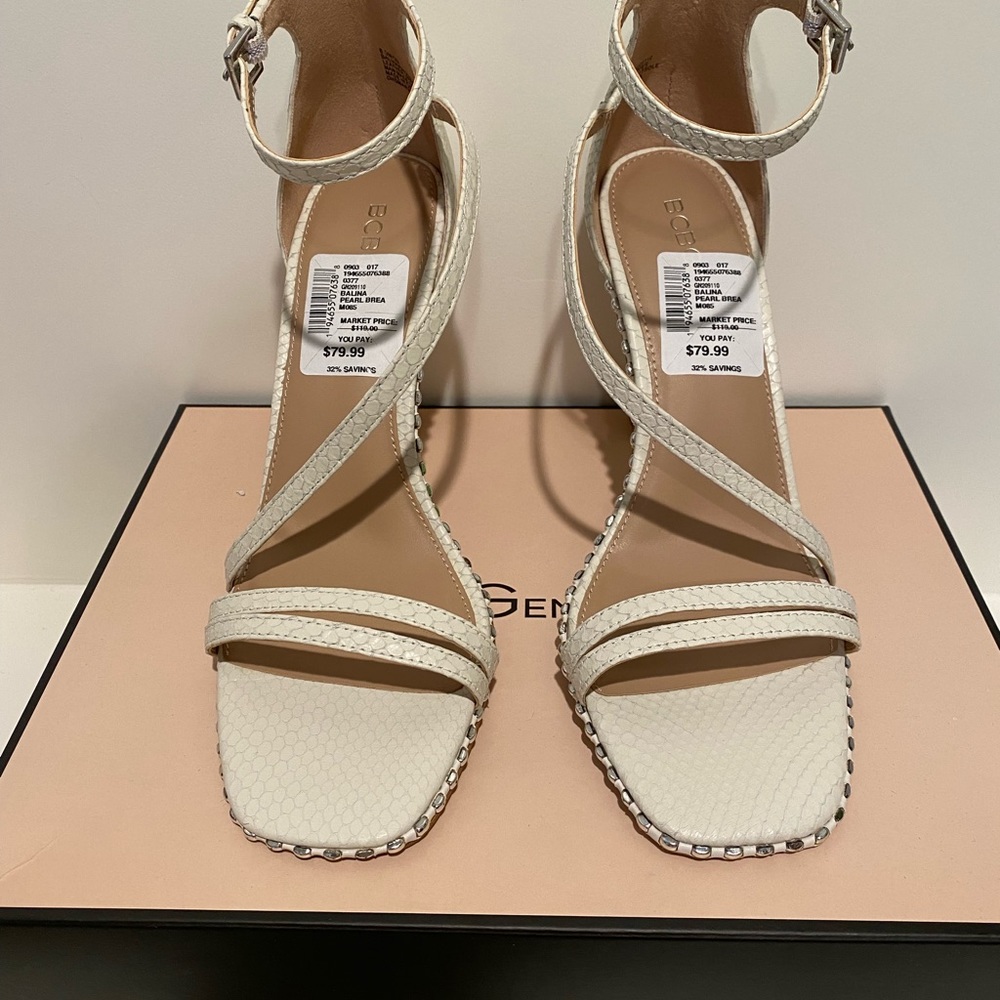 New BCBG Balina Snake Embossed Ankle Strap Sandal